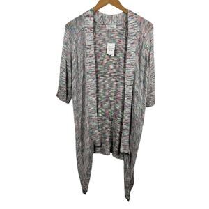 Ponsesa Cardigan Women XL NWT Rainbow Shark Bite Hem Short Sleeve Spring FA3306J